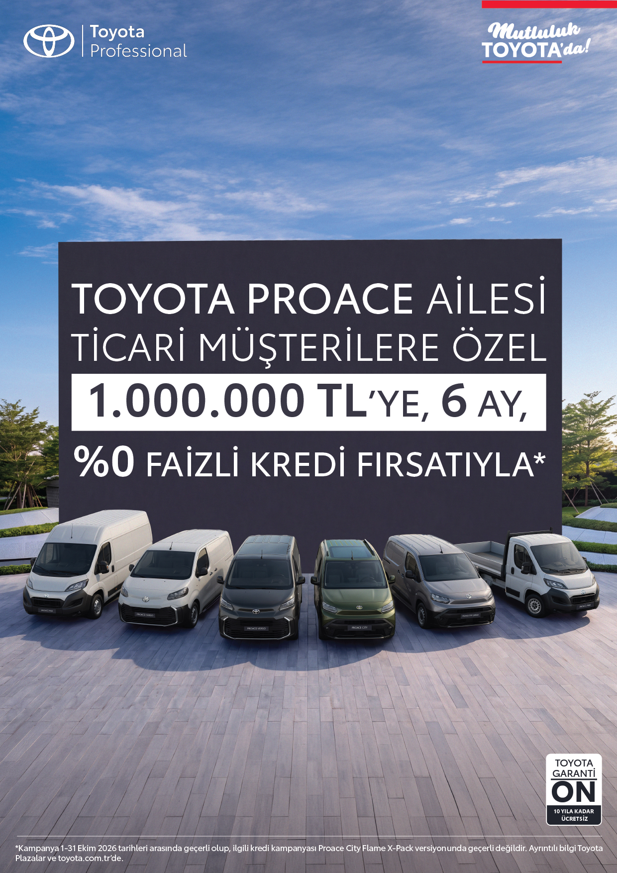 Toyota Proace Ailesi Ticari Müşterilere Özel 1.000.000 TL'ye, 6 Ay, %0 Faizli Kredi Fırsatı — Toyota Plaza Kocaeli Kaya