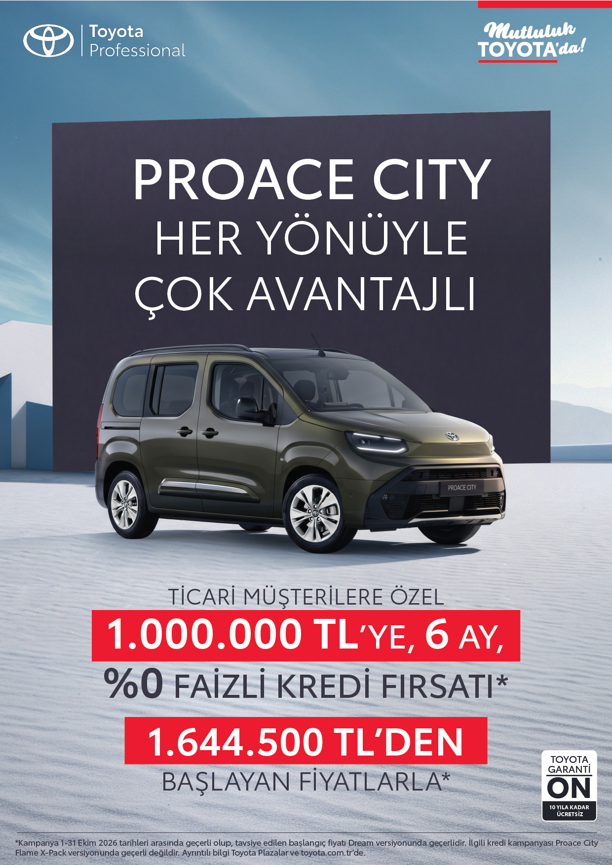 Toyota Proace City Her Yönüyle Çok Avantajlı — Ticari Müşterilere Özel 1.000.000 TL'ye, 6 Ay, %0 Faizli Kredi Fırsatı, 1.644.500 TL'den Başlayan Fiyatlarla — Toyota Plaza Kocaeli Kaya